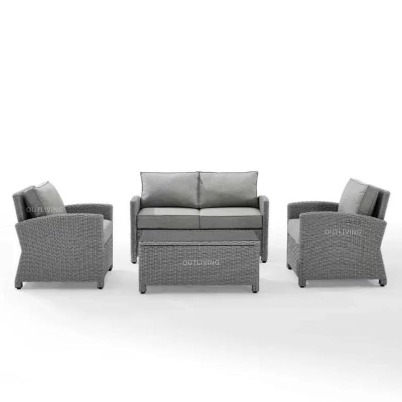 Image of OUTLIVING Garden Sofa Set Outdoor Sofa with Cushions and Center Table | Patio Furniture Set | Garden Backyard Sofa Conversation Sets for Living Room Home Office Balcony (4 Seater-Light Grey)