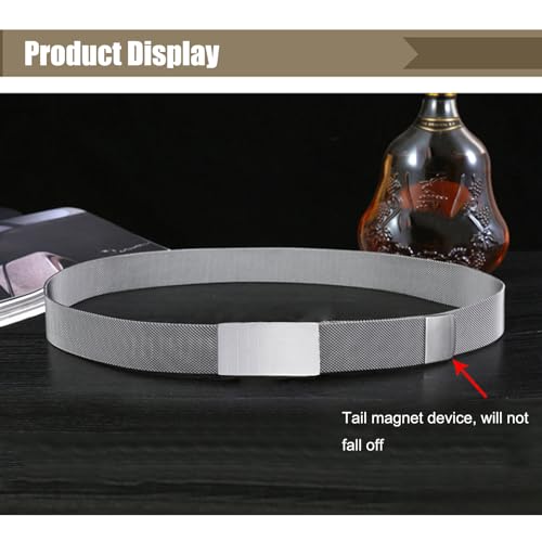 Ratchet Belts for Men Stainless Steel,No Leather Metal Braided Magnetic Belt with Roller Buckle3