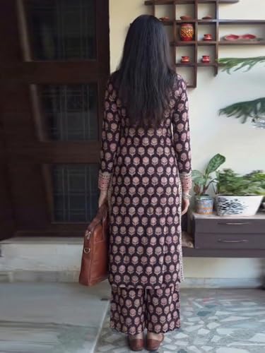 Image of ANNI Designer Women's Viscose Blend Straight Printed Kurta with Palazzo | Ethnic Indian Kurta Set | 3 /4 Sleeve Round Neck Traditional Dress | Festive Office Casual Outfit for Women
