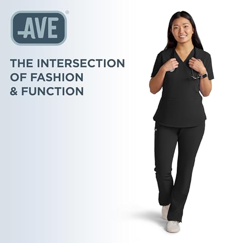 Image of AVE Varick Women's 6-Pocket Straight Leg Scrub Pants, Black, Medium Petite