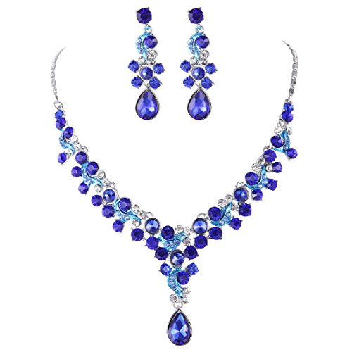 FAYBOX Glamorous Crystal Rhinestone Beading Necklace Earrings Wedding Jewelry Sets