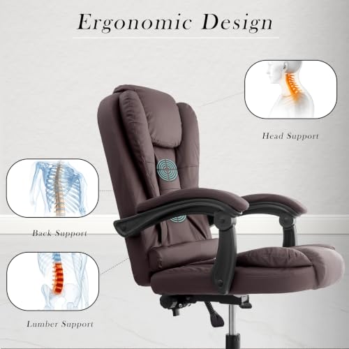 Image of NORMAN JR Italia Premium Leatherette Office Chair for Work | Boss Chair, Ergonomic Executive, Luxurious Cushioned Arms & Seat, 2 Point Back Massager, Heavy Duty Metal Base (Brown)