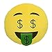 GCA Soft Emoji Smiley Emoticon Yellow Round Cushion Pillow Stuffed Plush Toy Doll (Money Mouth)