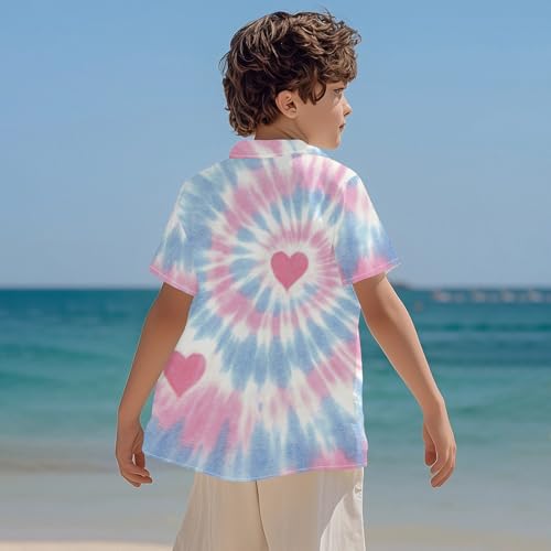 Image of Kids Tie-dye Hawaiian Shirt 80s Button Down Retro Short Sleeve Casual Beach Tropical Funny Party Outfits for Boys