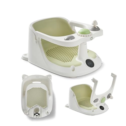 MS BabyWorld Asiento infantil de Ducha para Bebe Antideslizante para niños con TEMPERATURA de 6 a 24 meses, Silla para Bañera o Ducha con Barra para una facil colocacion del bebe (Verde)