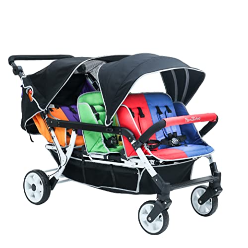 Familidoo H6E 6 Seat Baby Stroller – Double Canopy Travel Stroller with Reclining Seats – Daycare Strollers with 5 Point Safety Harness for Safe and Secure Travel – for Newborn to Toddler Age 1 to 3
