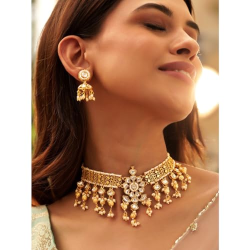 Image of Rubans Necklace Set Kundan Traditional Statement Jewellery Gift for Women & Girls