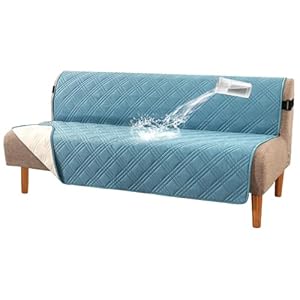 H.VERSAILTEX 100% Waterproof Futon Couch Cover Reversible Sofa Slipcovers Armless Daybed Cover Soft Thicken Sofa Bed Cover for Dog with Adjustable Elastic Strap Non-Slip, Smoke Blue/Beige