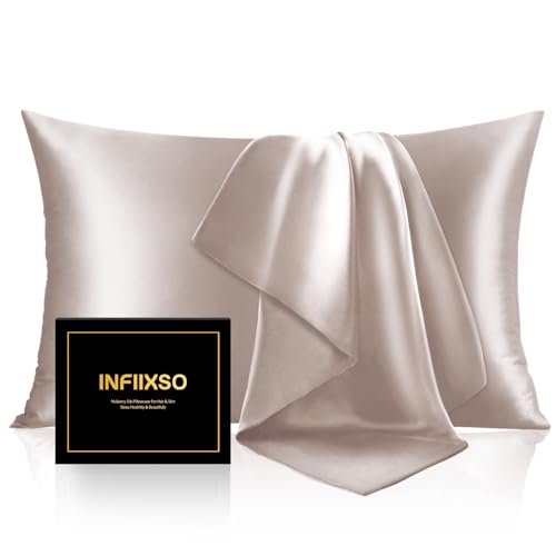 INFIIXSO Mulberry Silk Pillow Cases King Size Set of 2,