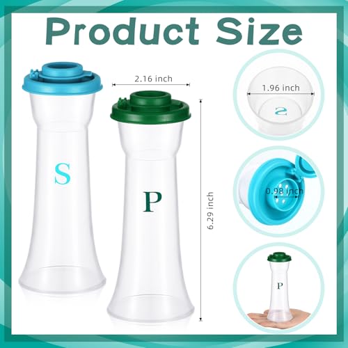 Image of Set of 2 Plastic Salt and Pepper Shakers with Lids Large Salt Shaker Pepper Container Vintage Tall Hourglass Camping Picnic Outdoors Travel Spice Set for Home Picnic Kitchen(Classic,Teal and Green)