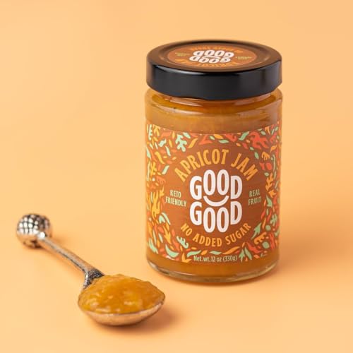 GOOD GOOD No Added Sugar Fruit Jam Variety Pack of 4 - Keto Friendly Jelly - Blueberry, Raspberry, Strawberry and Apricot Jam - Low Carb, Low-Calorie and Vegan - 12oz / 330g Jars