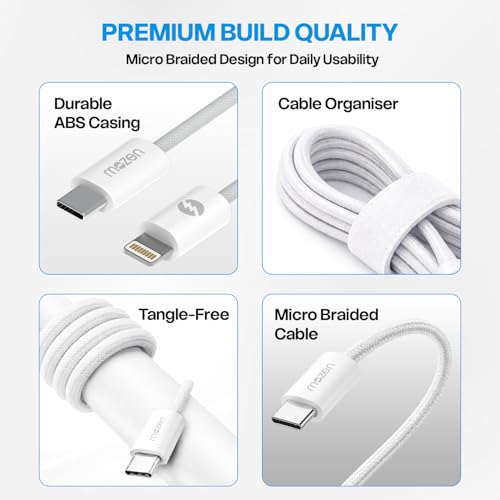Image of Amkette MOZEN Certified 27W lightning cable iphone, 480Mbps Data Sync, Premium Braided Build, ABS Connector, (MFi-Standard & BIS Certified), Compatible with iPhone 5-14 & iPad lighting cable iphone