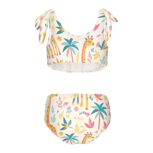 Exotic Palm Tree Giraffe Girls 2 Pieces Kids Bikini Set Scoop Neck Bathing Suit Swimwear Adjustable Strap2