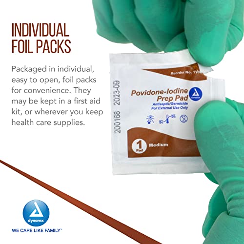Dynarex Povidone-Iodine Prep Pads, Saturated With Povidone Iodine 10%, Medical-Grade Antiseptic Wipes Used For Prepping Prior Minor Procedures, Medium, 1 Case Of 100 Prep Pads #TOP3