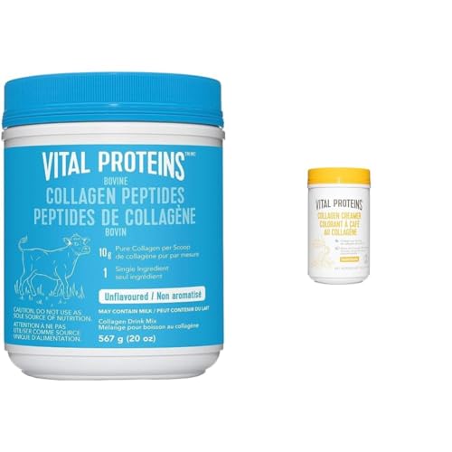 Vital Proteins Collagen Peptides, 567g - Hydrolyzed Collagen - 10g per Serving - Unflavored & Collagen Creamer, 300g, 10 g Collagen Peptides per serving - Vanilla Flavoured