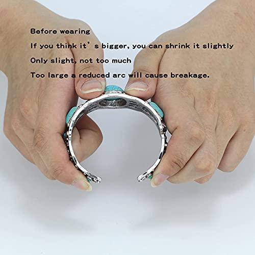 Jianxi Women's Antique Rgentium Plated Base Heart Compressed Turquoise Bracelet Cuff Bangle Fashion Jewelry (1323-A) #TOP6