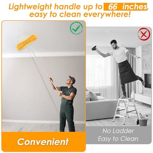 NEWE Staubmagnet Nachfüllpack 20 Stück + 1 Aluminium Lang Ausziehbar Grif für Swiffer Duster, 360 Grad Staubwischer mit 5X Mikrofasern Zum Reinigen von Jalousien Bücherregal Möbel