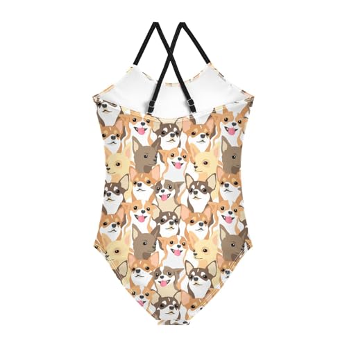 Chihuahua Dog Girls One Piece Swimsuits Animal Sport Halter Swimwear Beach Bathing Suit 9-10T Multi2