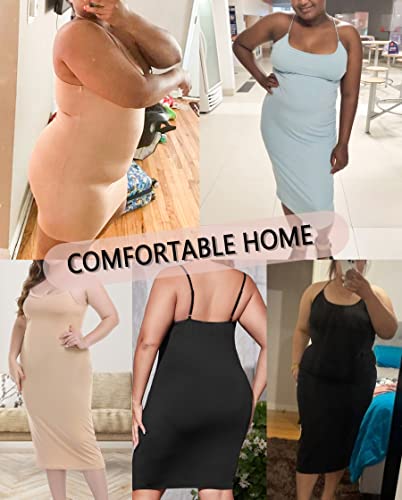 Vlazom Damen Unterkleid in Übergrößen Sexy Negligee mit verstellbarem Träger Damen Unterrock(4XL,StilA-Schwarz)