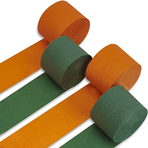 Image of PartyWoo Crepe Paper Streamers 4 Rolls 328ft, Pack of Green and Orange Crepe Paper for Party, Wedding, Birthday, Baby Shower Decorations (1.8 Inch x 82 Ft /Roll)