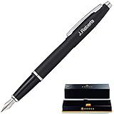 Cross Fountain Pen | Engraved Fountain Ink Gift Pen - Personalized Cross Calais Black Fountain Pen, Medium Nib. Custom Name Engraving Included. Comes in a Cross Pen Case