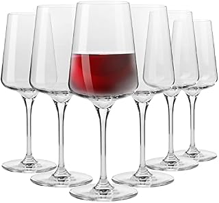 KROSNO Red Wine Glasses Large Wine Glass | Elegant Design | Set of 6 Glasses | 500 ML | Wine Tasting Set White Wine Glasses | Ideal for Home, Restaurant and Party | Dishwasher Safe