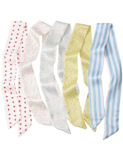 Interesse 5 PCS Fashion Scarves for Women, Multifunctional Boho Hair Scarves Headbands, Stain Purse Scarf Bag Accessories