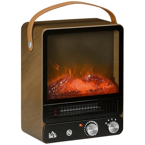 HOMCOM Cheminée électrique avec effet de flammes, cheminée silencieuse à poser avec poignée, poêle réglable, chauffage d'intérieur 750/1500W avec protection contre la surchauffe pour salon & intérieur