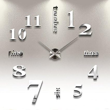 Mail Time Modern DIY Large 3D Wall Clock Room Home Decoration Watches Sticker Decor- 25 Inch Diameter Silver