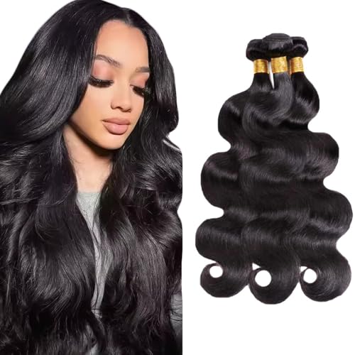 Bundles Human Hair #1B Natural Black Body Wave Human Hair Bundles 20 22 24 Inch SeeGovie Unprocessed Brazilian Virgin Hair Natural Color Body Wave Bundle Human Hair Extensions 150 Gram