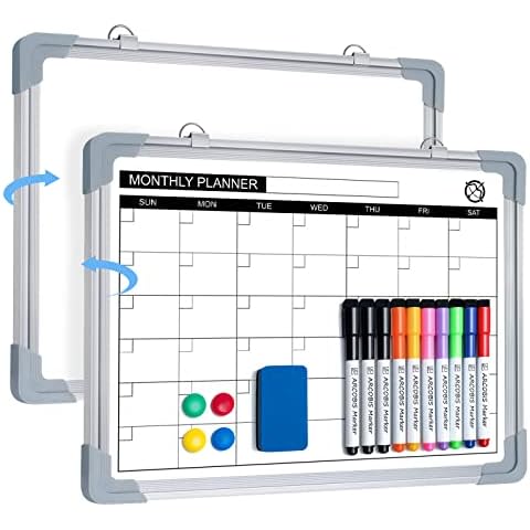 Mini Whiteboard Weekly Planner Magnetic - 40 x 30 cm Magnetic Whiteboard One Side Whiteboard Other Side Calendar Board with 10 Magnetic Markers, 4 Magnets and 1 Dry Eraser Supplied Cover