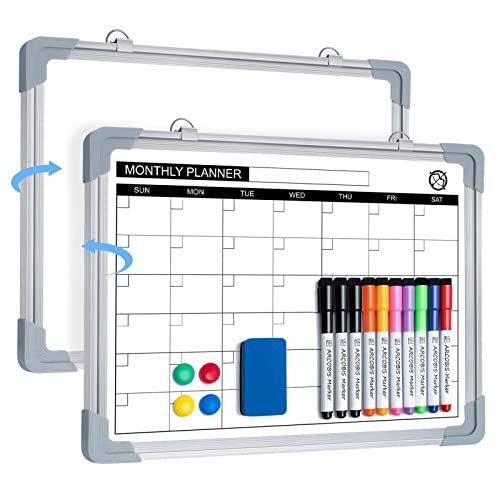 ARCOBIS Monthly Planner Whiteboard Calendar for Wall, 40 x 30cm A3 Wall Planner Mini Magnetic White Board, Hanging Double-Sided to Do List Memo Board for School, Home, Office, Gym