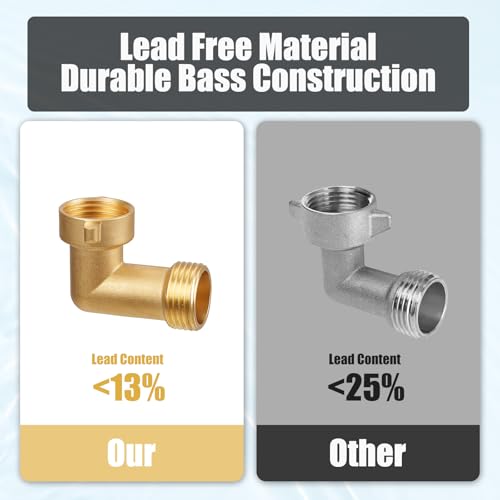 Image of SheeChung 90 Degree Water Hose Elbow For RV, Brass Garden Hose Elbow with Easy Grip Connector, For 3 /4 inch RVs Water Hose, Residential Outdoor Faucets, City Water Connector, 2 Pack