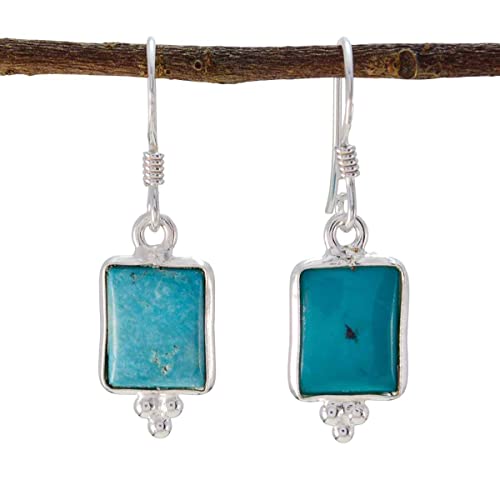 Boucle d'oreille en argent sterling 925 et turquoise véritable RIYO de forme octogone