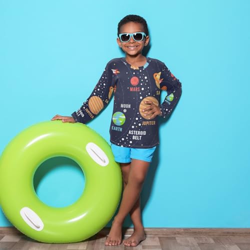 Aflyko Fun Boys' Rash Guard Shirts Solar System Science Swim Shirt 3-12T3