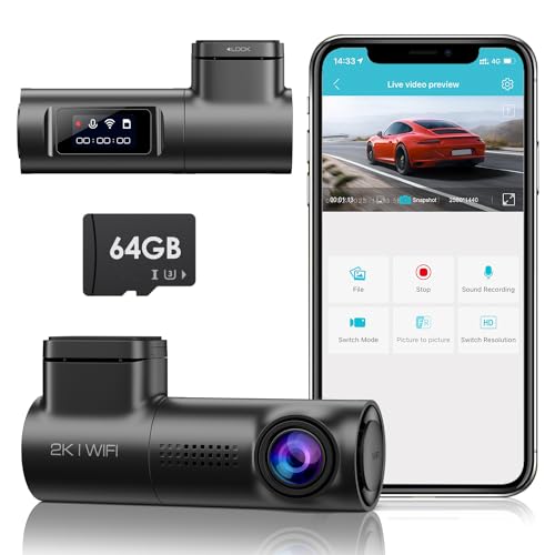 Sarmert Front Dash Cam 2K 64G SD Card Built-in WiFi,Dash Camera for Cars with 0.96' LCD Display,Car...