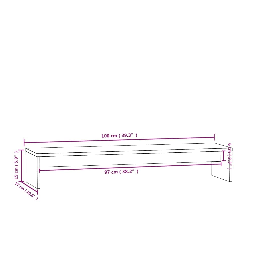 Supporto per monitor in legno di pino massiccio, bianco, 100 x 27 x 15 cm, supporto per monitor da scrivania, ripiano per tastiera, home office, gaming, ergonomico, posto di lavoro, ufficio