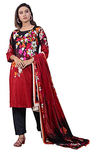 IshDeena Ready to Wear Embroidered Cotton Lawn Pakistani Dresses for Women Shalwar, Kameez with Dupatta - Three Piece Set (2X Large, Red)