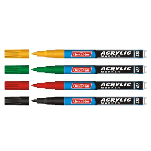 Image of Soni Officemate Fine Tip Acrylic Marker | Pack of 4 (Mix) | For Canvas, Paper, Glass, Wood & More | Non-Toxic, Water-Based | 3.05 mm Tip | Ideal for DIY & Crafts