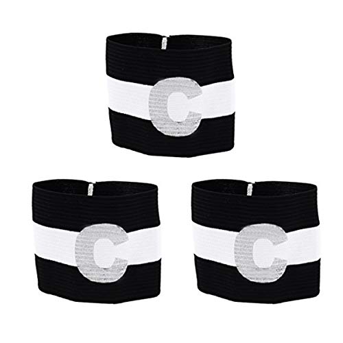COMOK Football Soccer Elastic Captain Armband Basketball Player Bands for Kids and Youth, 3 Pack Black White