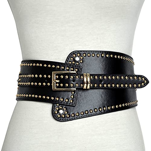 Womens Retro Wide Elastic Waist Belt Stretch Waist Dress Belt Leather Buckle Belt Elastic Pins Wide Belts2