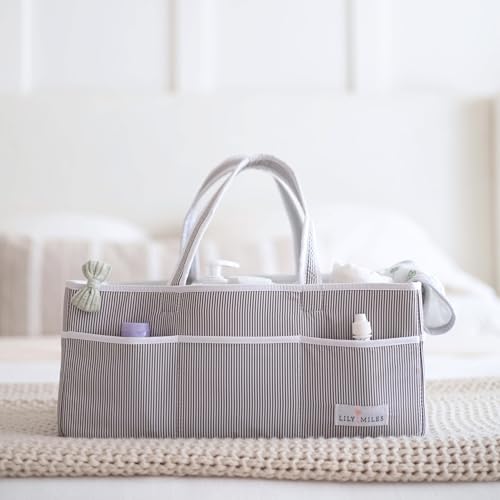 Image of Lily Miles Baby Diaper Caddy - Organizer Tote for Infant Boy or Girl - Baby Shower Basket - Nursery Must Haves - Registry Favorites - Newborn Caddie Car Travel - Gray /Mint, Extra Large