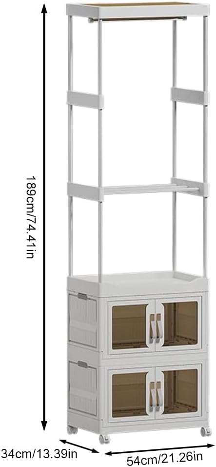 Mobile Wardrobe Portable Closet with Hanging Rod & Storage Cabinet, Heavy-Duty Garment Rack with Shelves and Wheels, Large Capacity Clothing Organizer for Bedroom & Living Room