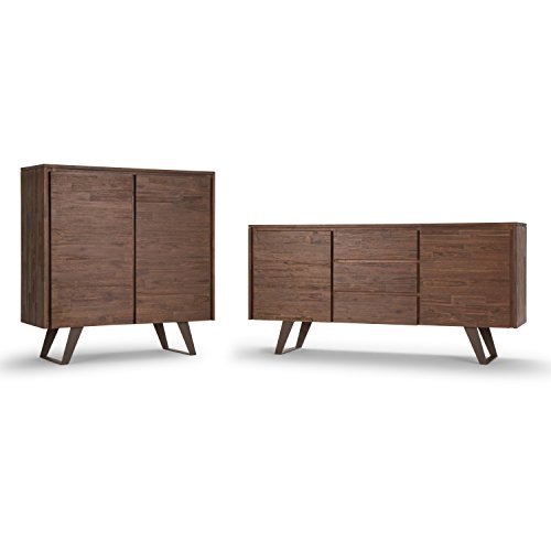 Simplihome Lowry Solid Acacia Wood 60 Inch Modern Industrial Sideboard Buffet And Wine Rack In Distressed Charcoal Brown Features 2 Doors, 3 Drawers And 2 Cabinets With Large Storage Spaces #TOP7