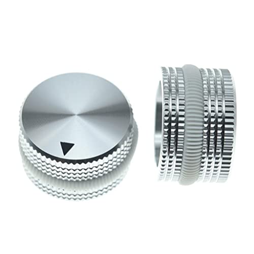 KAISH 2pcs 63/64\"(25mm) Diam. Aluminium Potentiometer Knobs 1/4\" Universal Metal Pot Knobs for Guitar/Bass/AMPS Amplifier/Power Amplifier/Preamps/Audio Equipments Silver with White Rubber o-ring