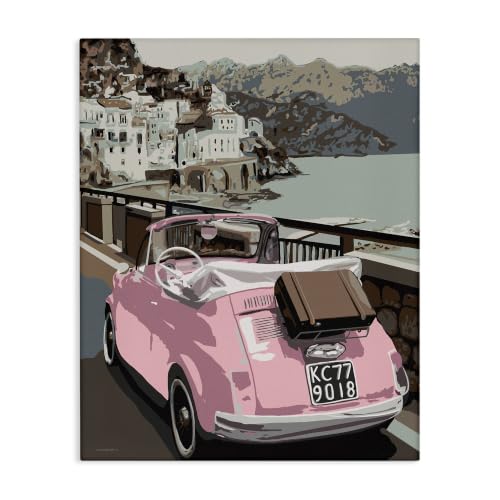 Stupell Industries 'Pink Car Cliffside Town on Waterfront Road'| Canvas Art