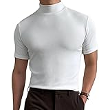 cloudmall Men Fashion T-Shirt Undershirt Short Sleeve Turtleneck Thermal Underwear White L