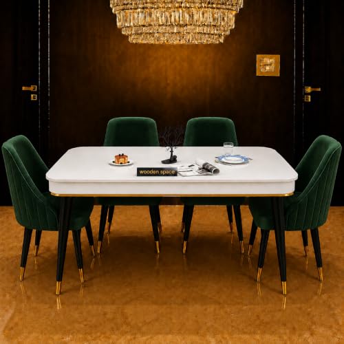 Image of WOODEN SPACE 4 Seater Wooden Dining Table Set | Urban Marble Top Dining Table with Chairs for Dining Room & Kitchen (Modern Infinity Dark Green) (54 x 36 x 30 inch)