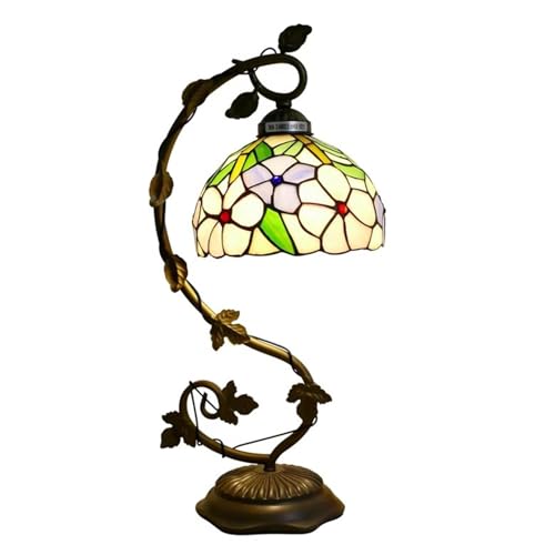 BOTOWI Lámpara de Mesa Estilo Tiffany con Pantalla de Vidrio teñido y Base de Metal lámpara de Escritorio de 8x20 Pulgadas para Lectura Junto a la Cama Sala de Estar Dormitorio o Estudio,Flower