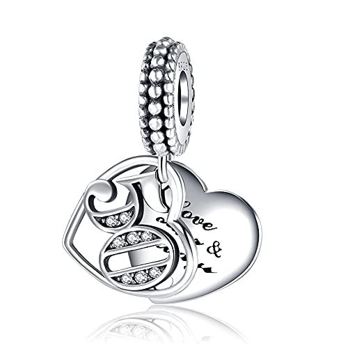 Image of ARTCHARM 16 18 21 30 40 50 60 Meaningful Number Charm 925 Sterling Silver Cubic Zirconia Bead Gift for Happy Birthday Anniversary Mother's Day